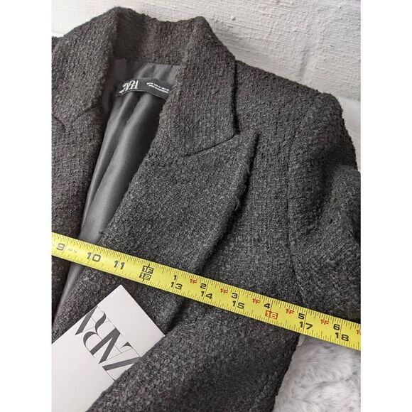 Zara Black Gold Tone Buttoned Textured Weave Double Breasted Blazer sz M Medium - Picture 9 of 10
